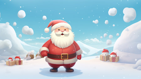 santa claus with gifts in the snow 3d-illustrationの素材
