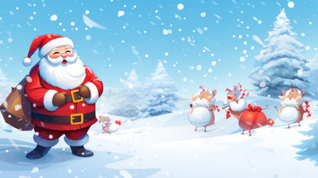 Santa Claus and Reindeer in the snow. Christmas background.の素材