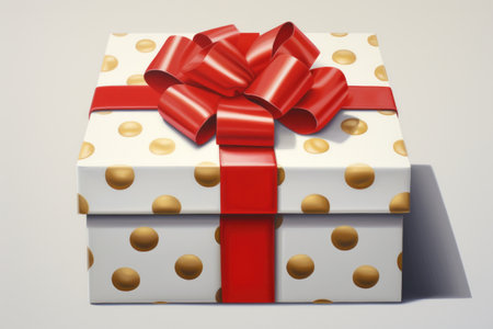 Gift box with red ribbon and bow. 3d illustration.の素材