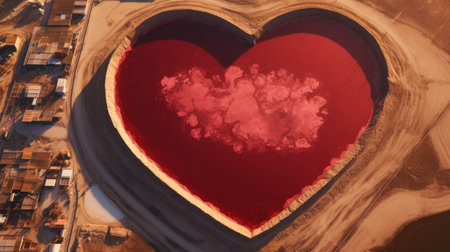 Valentine's day. Red heart in the form of a heart on the background of the city.の素材