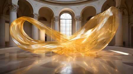 Waving fabric in the interior of the old theater in Poland.の素材