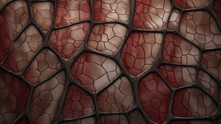 Red snake skin texture background. 3d rendering, 3d illustration.の素材
