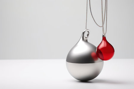 Silver christmas ball with red pendant. 3D Renderingの素材