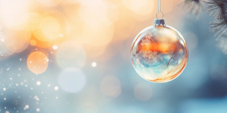 Christmas background with christmas ball and bokeh lights. Banner.の素材
