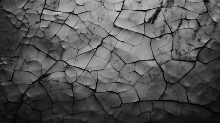 Cracks in the wall, black and white background, close-upの素材