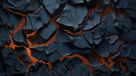 3d render of abstract background with cracked black and orange lava.の素材