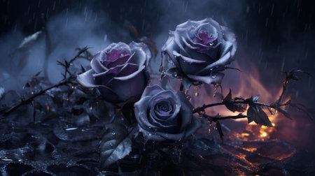 Close up of dark purple roses with foggy background. Selective focusの素材