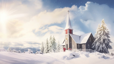 Gift box in the snow with bokeh lights on backgroundの素材