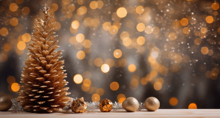 Christmas tree on snow background with copy space. 3d illustration.の素材