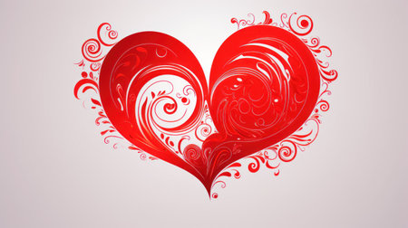 valentine's day background with red heart and swirls.の素材