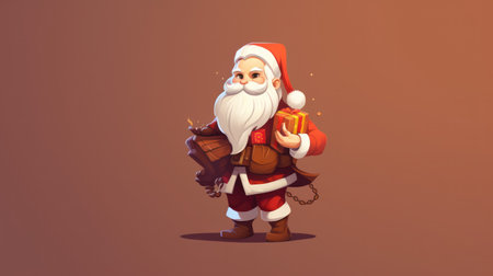 santa claus with bag of gifts on brown background. 3d illustrationの素材