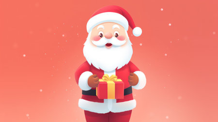 Santa Claus holding a gift box on a red background. Vector illustration.の素材