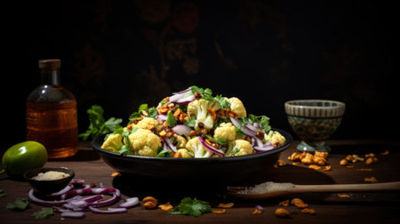 Cauliflower salad with red onion, cilantro and pine nutsの素材