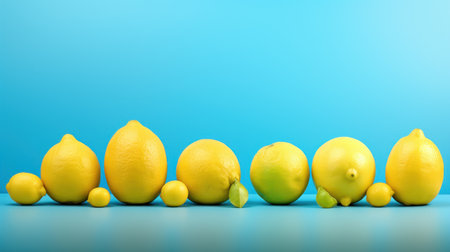 Lemons and lemons on blue background with copy space.の素材