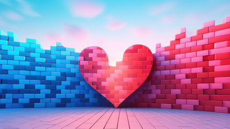 Valentine's day background with heart. 3d rendering.の素材