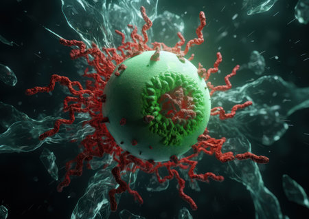 3d rendering of  virus in virtual space. Virus cells background.の素材