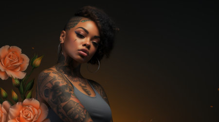 Beautiful young african american woman with tattoos on her armsの素材