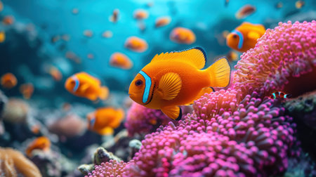 Clown anemonefish (Amphiprion ocellaris) on a coral reefの素材