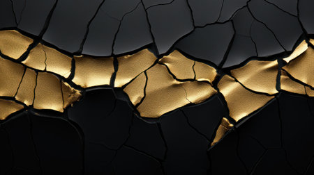 Black and gold cracked background. 3d rendering, 3d illustration.の素材