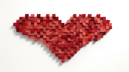 Red heart made of cubes on white background. 3D rendering.の素材