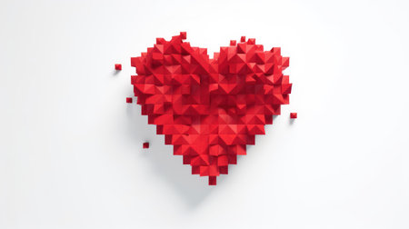 Red heart on a white background. 3d rendering, 3d illustration.の素材