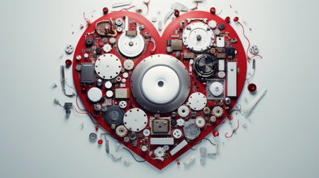 Heart made of electronic components on a white background. 3d renderingの素材