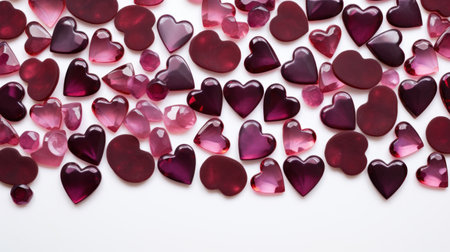Red glass hearts on a white background. Valentine's day background.の素材