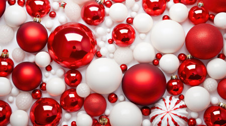 Christmas baubles background with red and white balls. 3d renderingの素材