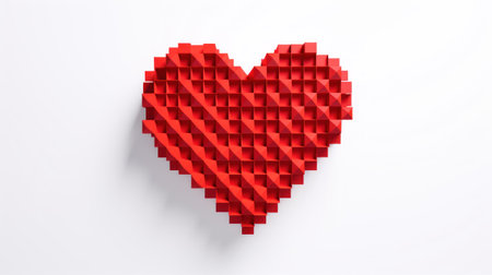 Red heart made of cubes on white background. 3D rendering.の素材