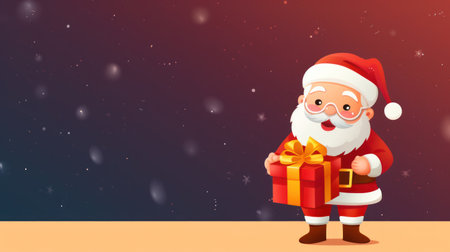 Santa Claus with a gift in his hands. Merry Christmas and Happy New Year. Vector illustrationの素材