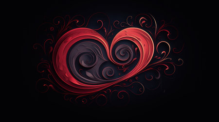 Abstract red heart with floral ornament on dark background. Vector illustration.の素材