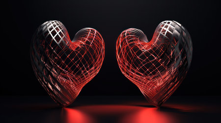 Red heart on black background. 3d rendering, 3d illustration.の素材