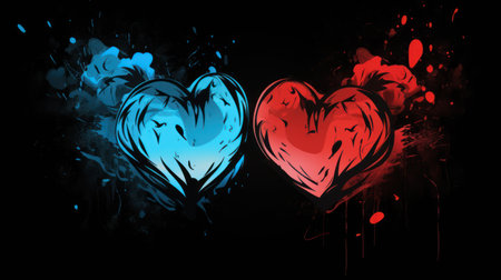 Colorful grunge heart on a dark background. Vector illustration.の素材