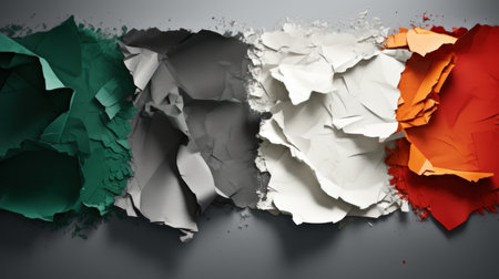 Pieces of torn paper on grey background. 3d render illustrationの素材