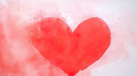 Watercolor painted red heart on white background. Valentine's day concept.の素材