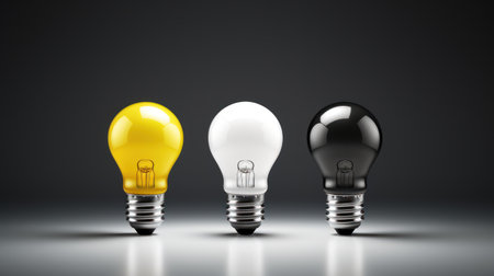 3D rendering of a group of light bulbs in black and whiteの素材