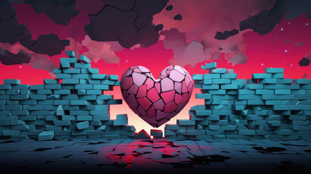 Broken heart on the background of the destroyed wall. Vector illustration.の素材