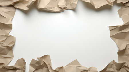 crumpled brown paper on white background with copy space for textの素材