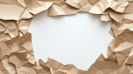 crumpled brown paper on white background with copy space for textの素材
