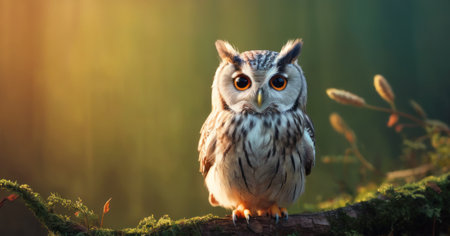 Owl sitting on a branch in the forest. Beautiful owl.の素材