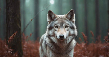 Portrait of a wolf in the autumn forest. Beautiful wild animal.の素材