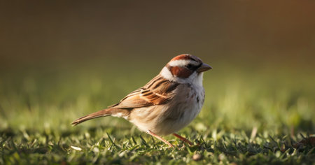 House Sparrow (Passer domesticus) on the grass. Selective focus.の素材