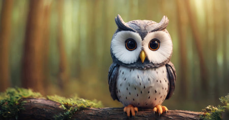 Owl sitting on a tree branch in the forest. Wild animal.の素材