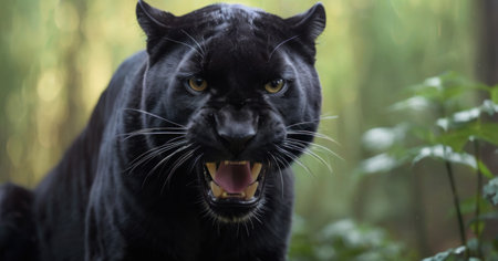 Black panther in the forest. Big cat in the forest.の素材