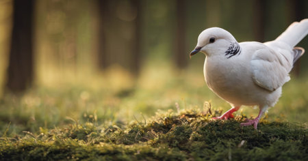 Pigeon on a mossy meadow in the forest.の素材
