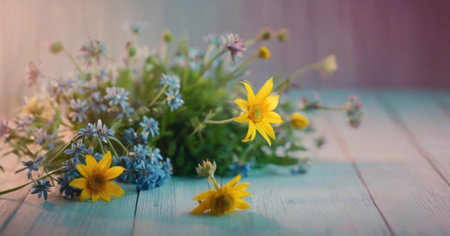 Spring flowers on a wooden background. Selective focus. nature.の素材