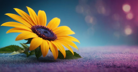 Beautiful yellow sunflower on a blue background with bokehの素材