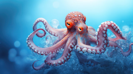 Octopus in deep ocean. 3d illustration. Natural background.の素材