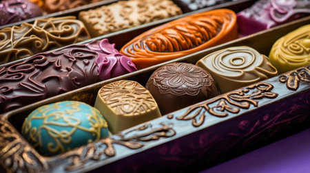 Assorted chocolates in a box. Selective focus.の素材