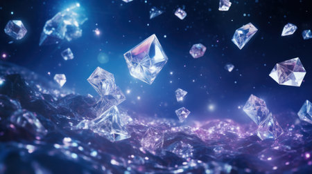3d rendering of crystals in space. Futuristic background with depth of field.の素材
